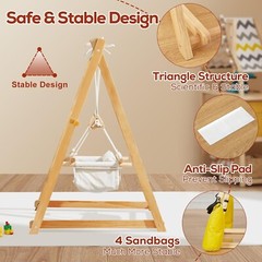Wooden Swing Set for Toddlers 6-36 Months, Foldable Baby Swing Set with Durab…