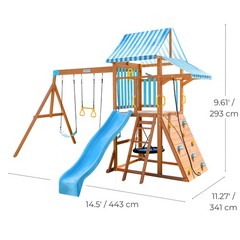 Teamson Kids Laguna Wooden Swing Set with Slide & Rock Wall