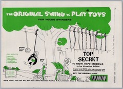 1969 Iwin Corp Vintage Toy Ad Swing n Play Monkey Seat Ring Swinging New Models