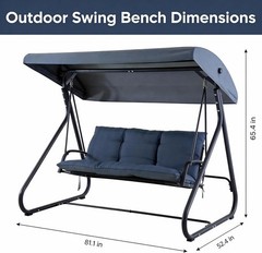 3-Seat Outdoor Swing Glider with Canopy, Converts to Flat Bed, Adjustable Shade