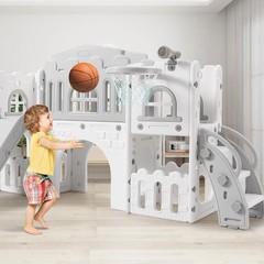 8 in 1 Toddler Slide Kids Climber Playset Indoor Outdoor Slide Playset Gray