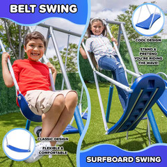 Super Surfer Metal Swing Playset with Slide, Skyflyer and Surfboard Swings, A…