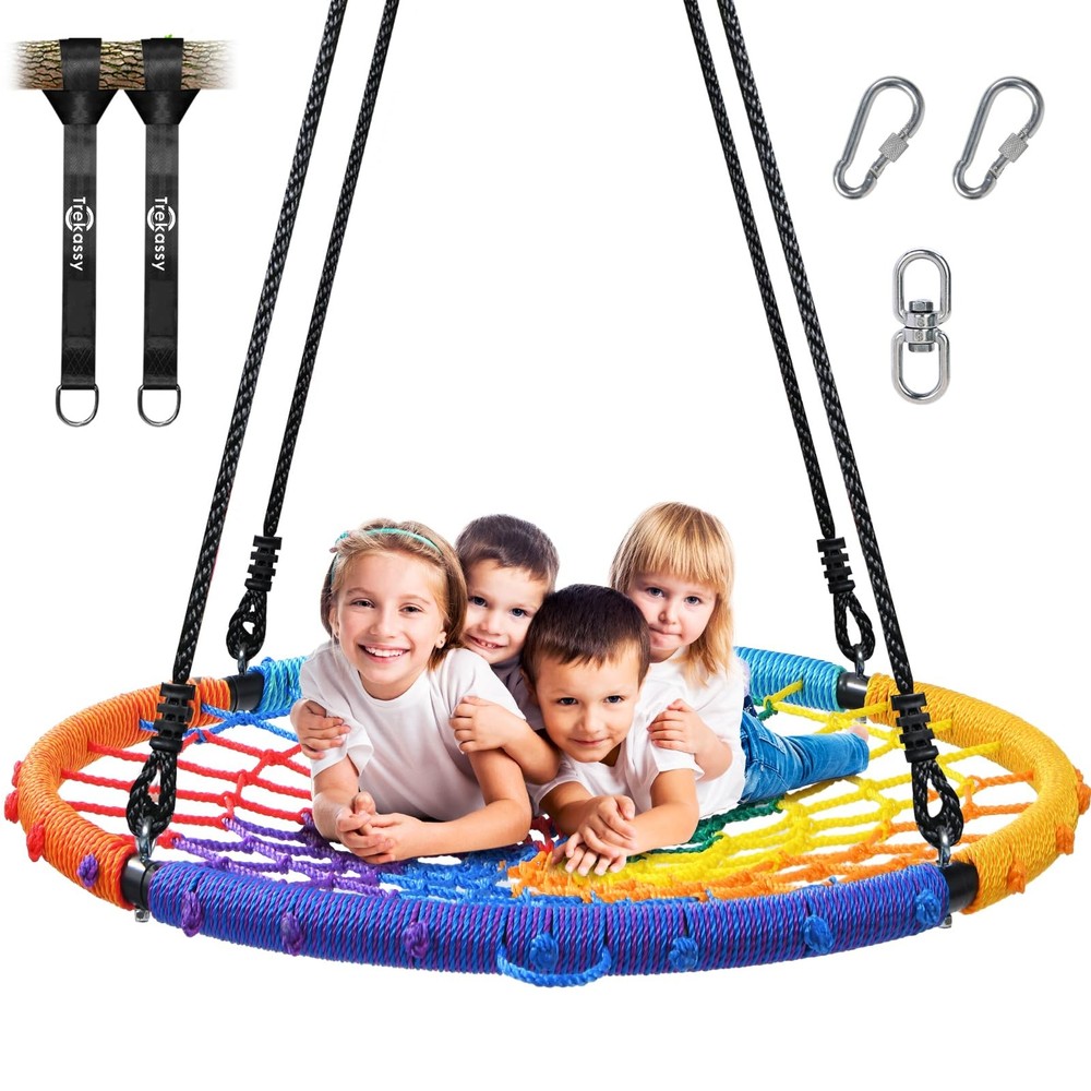 45″ 750lbs Spider Web Tree Swing for Kids & Adults, Outdoor Steel Frame Sauce…