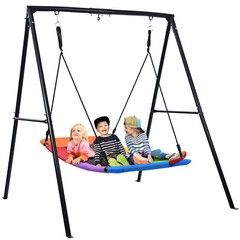 Metal Swing Set with 60″ Large Platform Swing for Backyard Kids Adult Heavy Duty