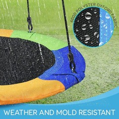 Durable Indoor/Outdoor 40” Saucer Swing with Adjustable Ropes – Rainbow Fun