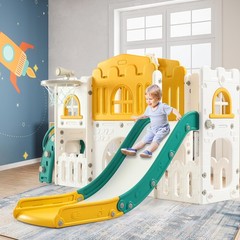 8 in 1 Toddle Slide Playset, Kids Slide and Climber Playset w/Aisle, Basketba…