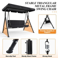 3-Seat Patio Swing Chair Outdoor Porch Swing with Adjustable Canopy