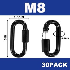 50PCS 3 Inches Black Chain Links, M8 Screw Galvanized Steel Heavy Duty 50PCS-M8
