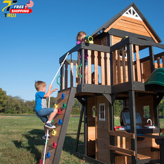 Wood Swing Set Backyard Discovery Canyon Creek Cedar Outdoor Playset with Wave..