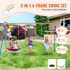 Uimoso Swing Sets for Backyard 1 Saucer 2 Belt Swing Seats A-Frame Metal Stand