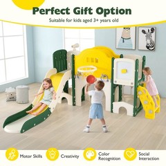 10 in 1 Toddler Slide Set w/Magnetic Whiteboard, Telescope Ring Toss for Ages 3+