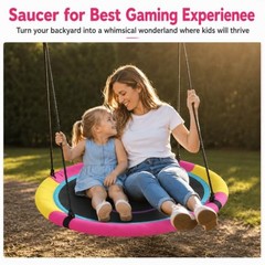 40 Inch Saucer Tree Swing for Kids Outdoor, Textilene Fabric 40inch | Pink