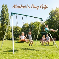 Hapfan 9.5ft Tall Heavy Duty Swing Set w/ Platform Swing, Trapeze Bar Belt Swing