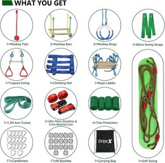 Ninja Warrior Obstacle Course for Kids Backyard – 2×65ft Slackline Kit with 10 M