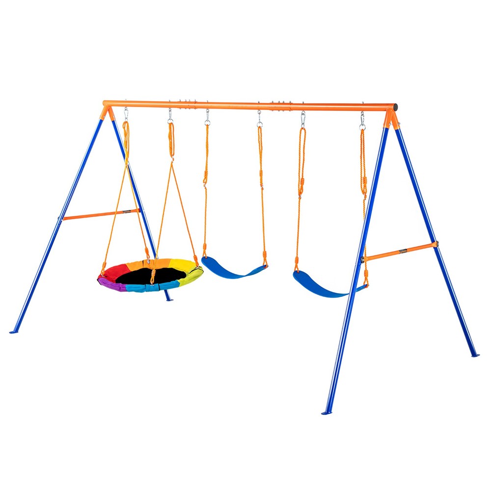 Uimoso Swing Sets for Backyard 1 Saucer 2 Belt Swing Seats A-Frame Metal Stand