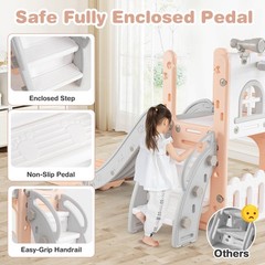 6 in 1 L-shaped Toddle Slide for Toddlers Age 1-3 Baby Slide w/ Basketball Hoop