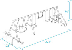 Deerfield Outdoor Swing Set with Slide, See Saw, Trapeze & Fun-Glidr