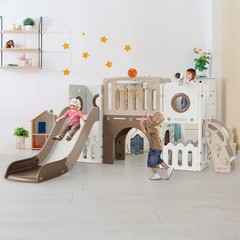 9in1 Large Kids Climber Slide Playset with Telescope, Basketball Hoop and Balls