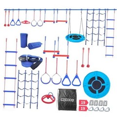 65 FT Ninja Warrior Obstacle Course Swing Set for Kids with 12