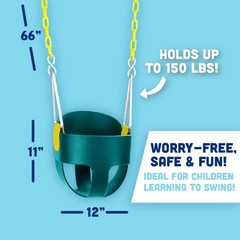 Toddler Swing Seat – High Back Full Bucket, Green | Plastic Coated Chains, Outdo