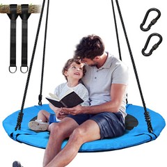 40 Inch Blue Saucer Tree Swing Set for Kids Adults Waterproof Flying Swing Seat