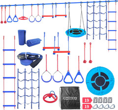 65 FT Ninja Warrior Obstacle Course Swing Set for Kids with 12 Obstacles,Outdoor