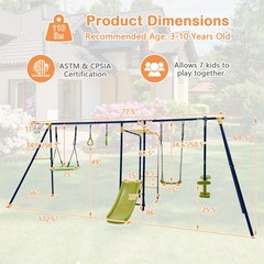 660 lbs Kids Metal Swing Set for Backyard 7-in-1 Multifunctional Swing Set