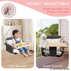 Toddler Swing, High Back Baby Swing with Detachable Tray (Grey)