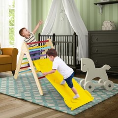 3-in-1 Wooden Climbing Triangle Set Adjustable Ramp Gift Kids With Sliding Board