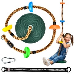 Outdoor Tree Swing Set for Kids, 330LB Capacity, Climbing Rope & Disc Seat, Gree