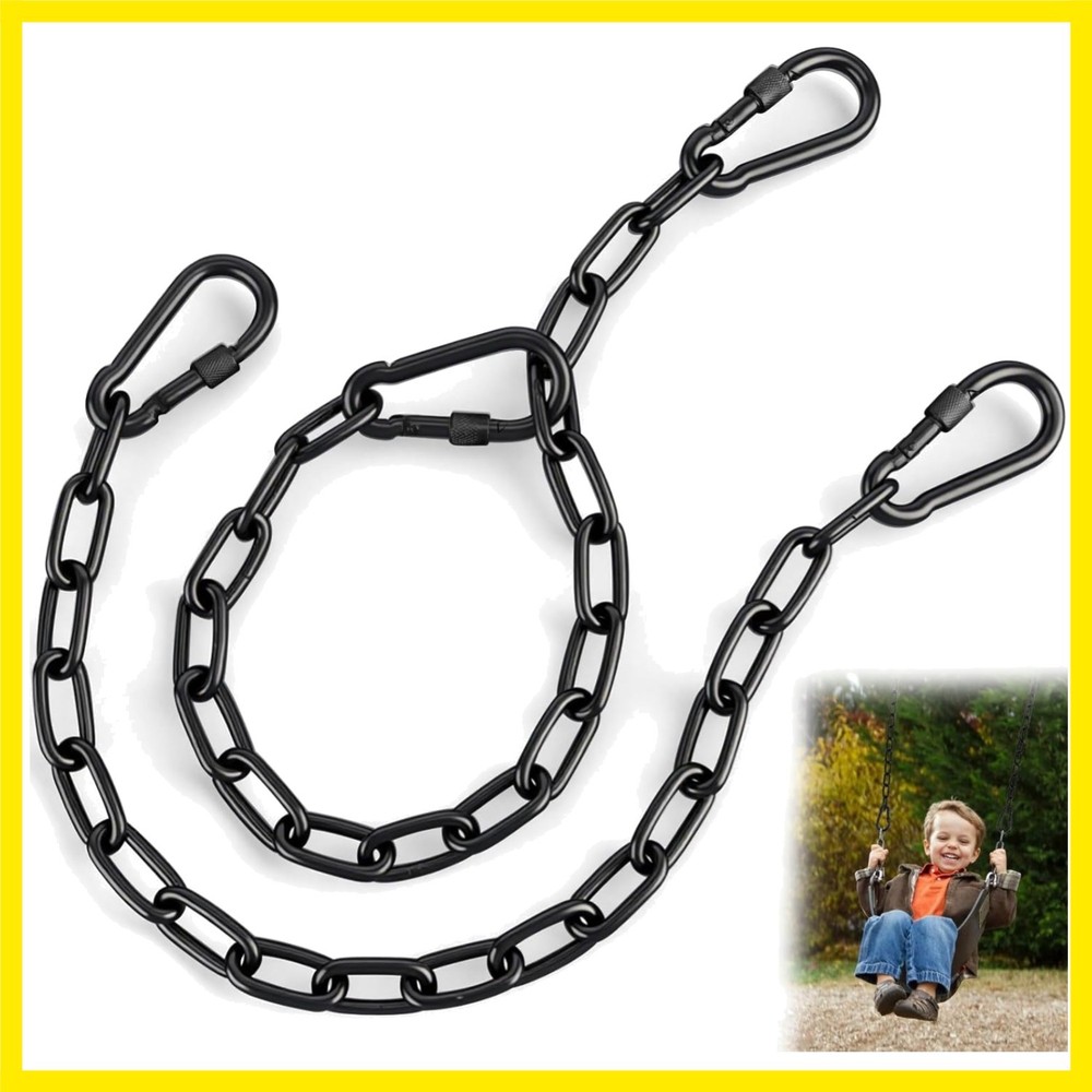 2 Pack 25in Heavy Duty Swing Chains with 4 Carabiners, Black Stainless Steel …