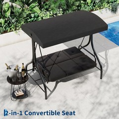 3-Seat Outdoor Porch Swing with Adjustable Canopy, Patio Swing Chair with Stand,