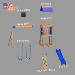 Cedar Wood Swing Set with Wave Slide Play Deck Rock Wall Ladder Belt Swings Chal