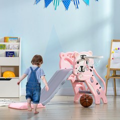 Qaba 2 in 1 Toddler Slide for Indoor with Basketball Hoop, Pink