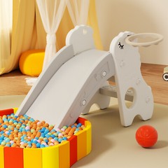3In1 Kid Folding Slide With Climber,Basketball Hoop,Freestanding Slide Toy White