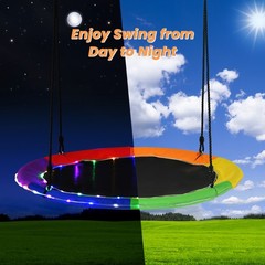 Outdoor 40″ Saucer Tree Swing 660 LBS for Kids Adults w/LED Lights Rainbow Color