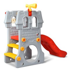 2-Step Children Play Castle Slide Basketball Hoop Telescope Toy Indoor Outdoor