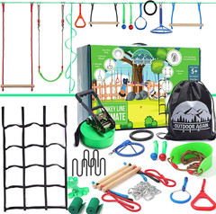 Ninja Warrior Obstacle Course for Kids – 2 X 65Ft Slackline with 13 Obstacles, W
