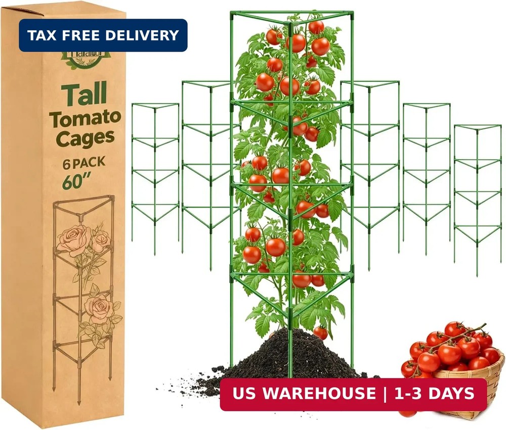 Halatool 6 Pack Tomato Cages for Graden 60 Inch, Adjustable Metal Tall Heavy Dut
