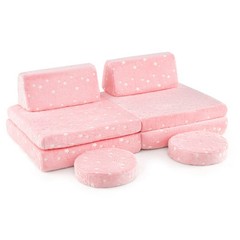 Modular Kids Play Couch Set Glow in Dark Portable Handles Pink Soft Foam Sofa
