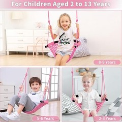 Hi-Na Tree Swing for Kids, Adjustable Toddler Rope Swing Seat with Snap Pink