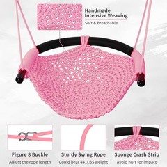 Hi-Na Tree Swing for Kids, Adjustable Toddler Rope Swing Seat with Snap Pink