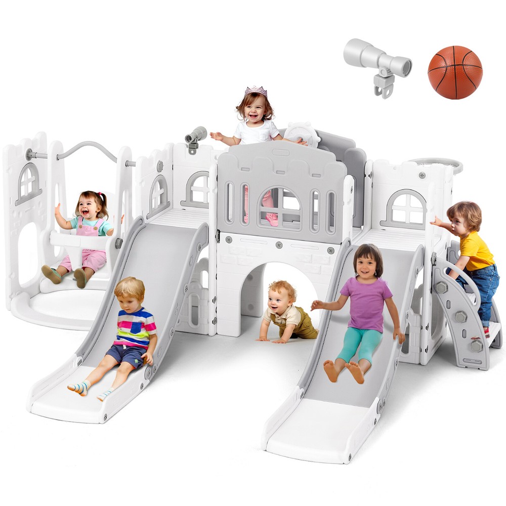 10in1 Toddler Double Slides & Swing Playset Playground Kids Indoor/Outdoor Toys