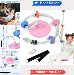 Tree Swing for Kids Disc Seat 6.2ft Candy Pink Indoor Outdoor Rope Climbing