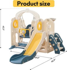 6 in 1 Kids Indoor Playset Freestanding Toddler Slide with Swing Set for Age 1-3