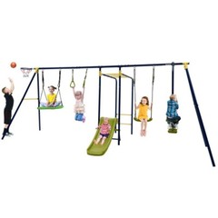 7-in-1 Outdoor Garden A-shaped Kids Swing Set Heavy Duty Saucer Swing Gift Kids