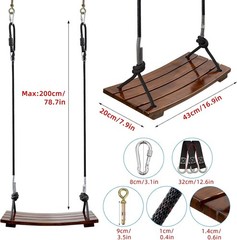 Wood Swing Seat Carbonized Hanging Wood Tree Swing 16.9 x7.9 x0.5 in Adult Kids