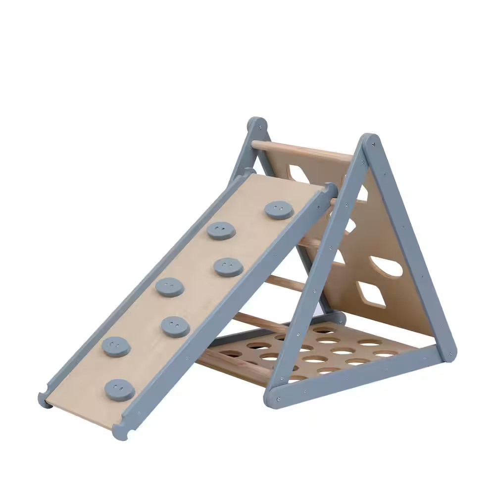 6-In-1 Pikler Climbing Set Foldable Blue Triangle and Slide Board Baby Toy-Fun a