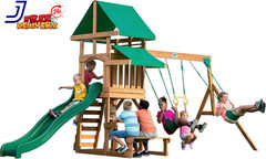 Belmont Cedar Wood Swing Set with Wave Slide Rock Wall Ladder Outdoor Playset
