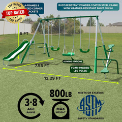 Park Metal Swing Set for Ages 3-8, 2 Swings, Standing Swing, Roman Glider, Teete